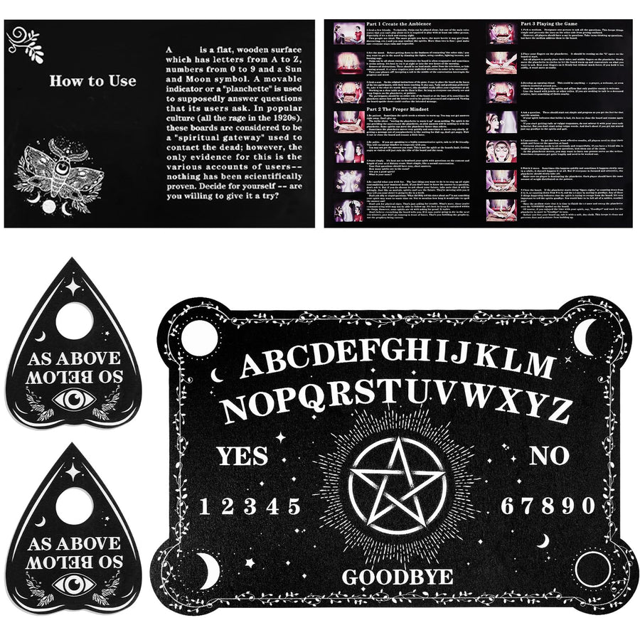 Pendulum Dowsing Divination Board Set Black Wooden Talking Board with Planchette Accessories for Teens Adults Birthday Party and Family Gatherings Games Supplies (Pentagram Style)