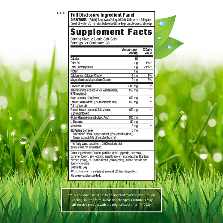 Power to Sleep PM - 60 Liquid Soft-Gels - with 6mg Melatonin, GABA, Ashwagandha, Valerian Root & L-Theanine - 30 Servings