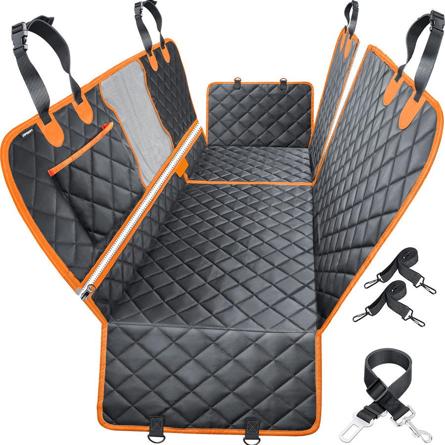 6 in 1 Convertible Dog Car Seat Cover for Back Seat 60/40 Split Dog Seat Cover 100% Waterproof Dog Hammock for Car Nonslip Pet Seat Cover with Mesh Window & Pocket for Cars Trucks and SUVs
