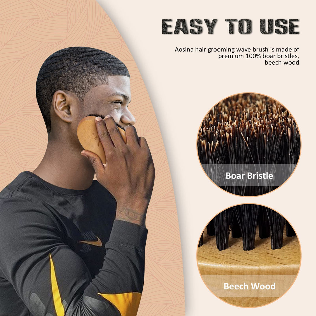 Medium Hard 360 Wave Brush Premium Curved Palm Brush Made with 100% Boar Hair Bristles and Nature Wood Great for 360 Waves and Wolfing