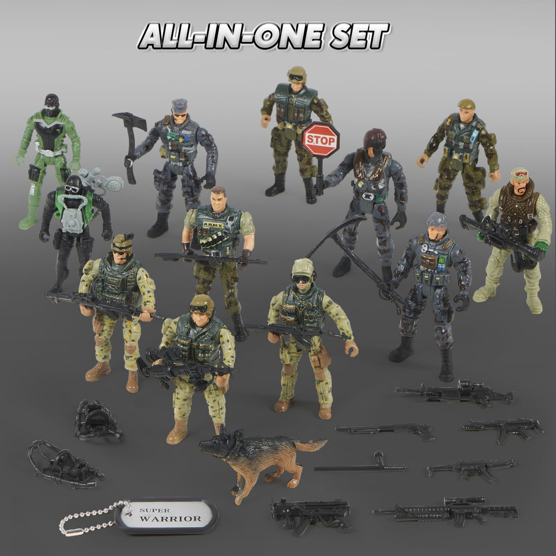 16 PCs Army Men Playset with 12 Realistic Army Ranger Men Action Figures and Weapon Gear Accessories, Military Soldiers Action Figures Playset for Boys Gift