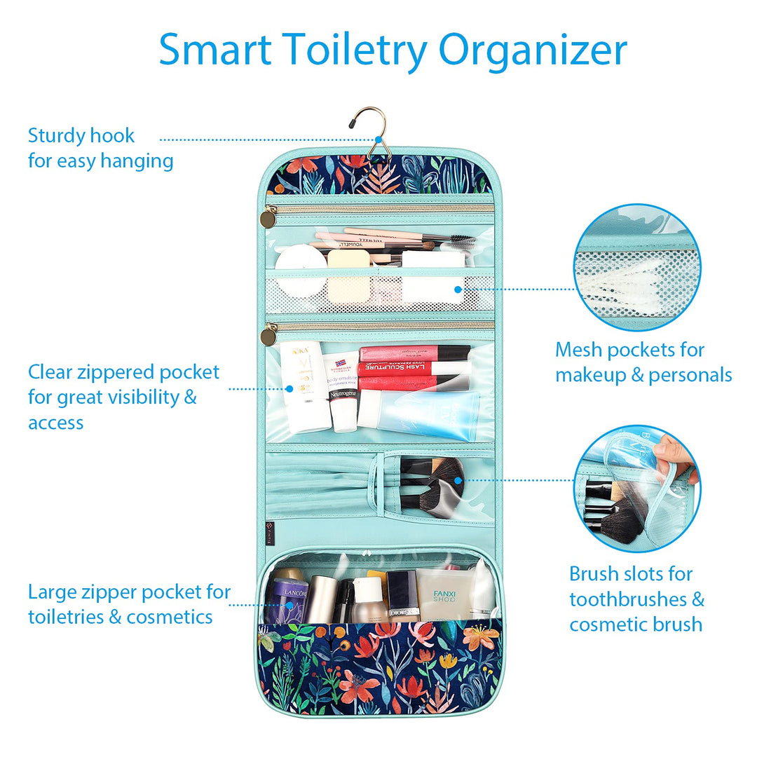 Portable Toiletry Cosmetic Travel Bag, Large Water Resistant Hanging Makeup Organizer Storage Pouch Case for Women Girls (Jungle Night)