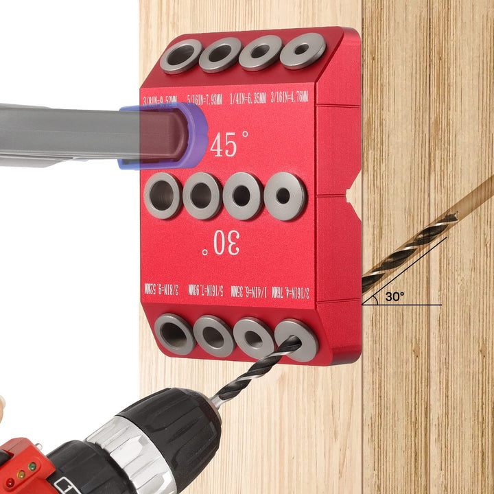 30 45 90 Degree Angle 4 Sizes Drill Hole Guide Jig for Angled and Straight Hole, Portable Deck Cable Railing Lag Screw Drilling Template Block For Horizontal Cable Wood Post,Stair Wire Handrail