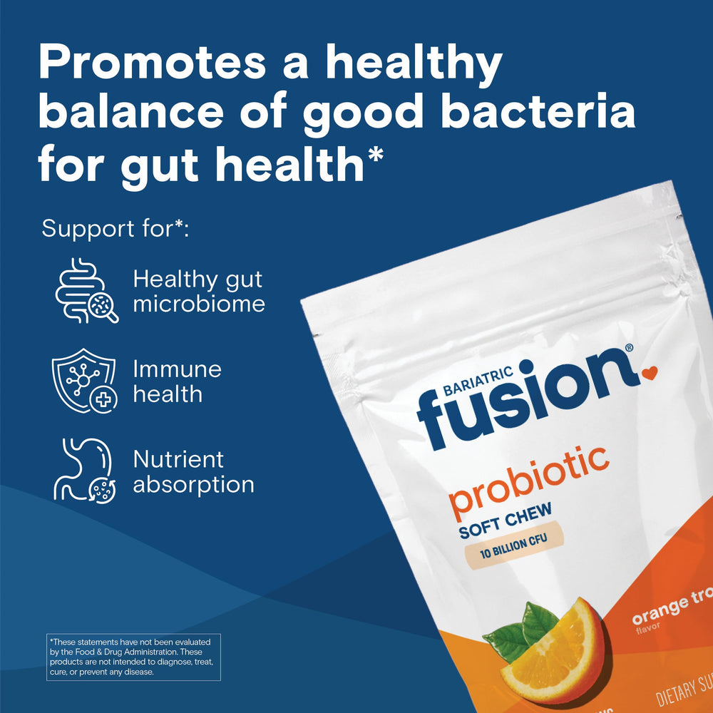 Bariatric Probiotic Soft Chews | Orange Tropical Flavor Chewy Bariatric Vitamin | Bacillus Coagulans 10 Billion CFU Chewable Probiotic | Support Digestive & Immune Health | 60 Count