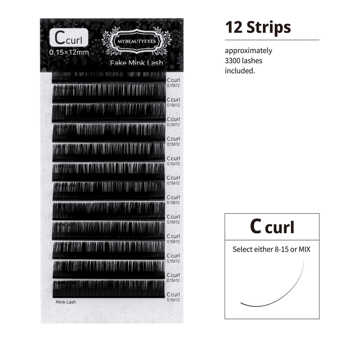 Eyelash Extension Fake Mink Lash/Individual Eyelash Extension Supplies Salon Use/C Curl/Thickness 0.07~0.25mm, Length 8-15mm Mixed Tray (0.15mm, 11mm)