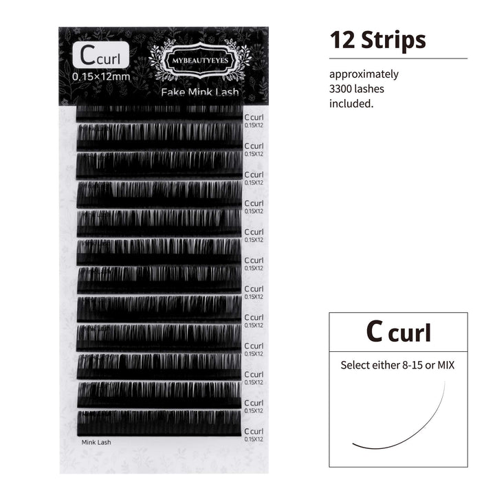 Eyelash Extension Fake Mink Lash/Individual Eyelash Extension Supplies Salon Use/C Curl/Thickness 0.07~0.25mm, Length 8-15mm Mixed Tray (0.15mm, 11mm)