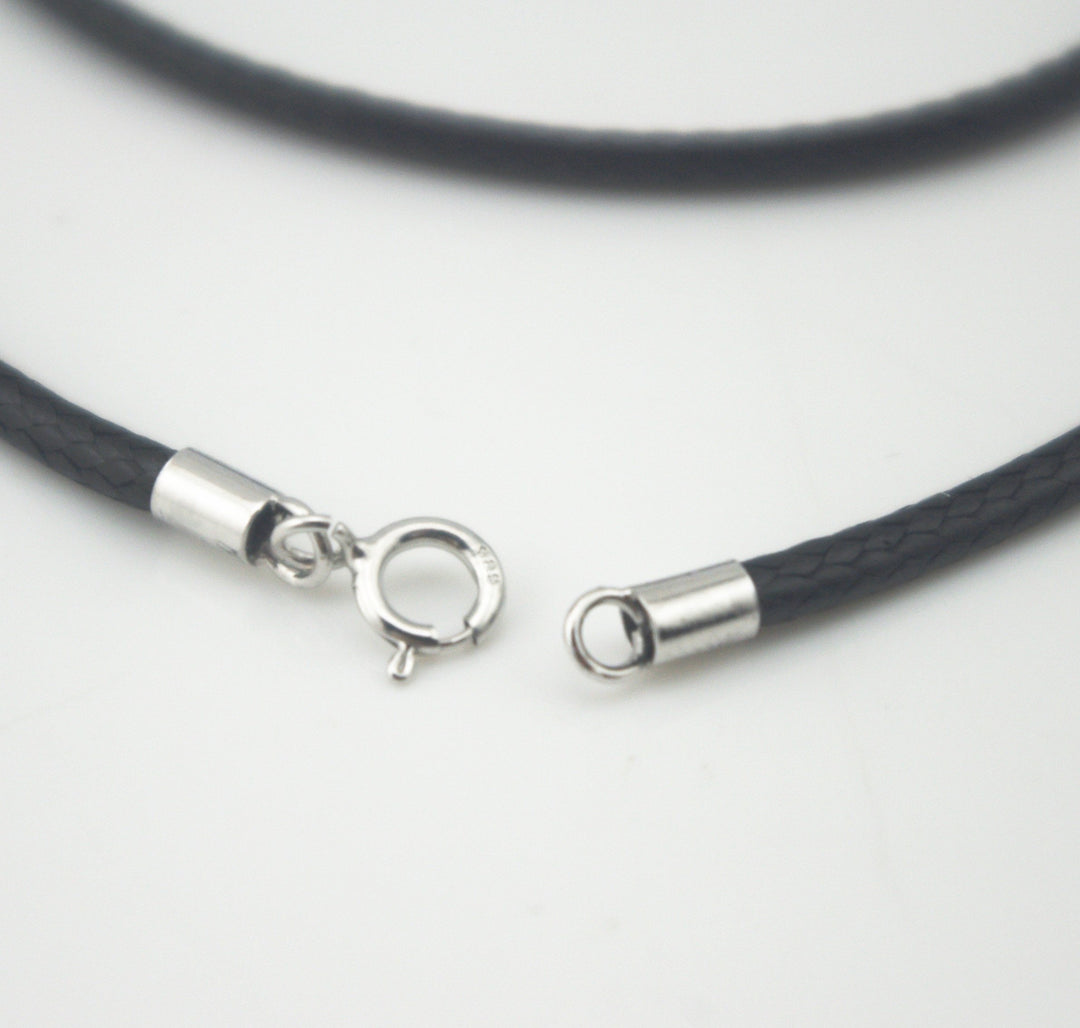 Black Silk Braided Rope Chain 925 Silver Plated Clasp Leather Cord Chain Necklace Rope (2.0 mm, 24 Inches)