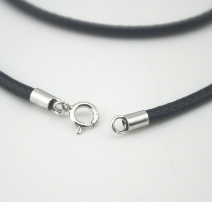 Black Silk Braided Rope Chain 925 Silver Plated Clasp Leather Cord Chain Necklace Rope (2.0 mm, 24 Inches)