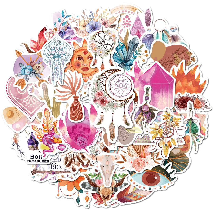 Boho Stickers,50 PCS Cute Aesthetic Boho Waterproof Stickers,Vinyl Stickers for Water Bottle,Laptop,Phone,Skateboard Stickers for Teens Girls Kids (BXLY-50)