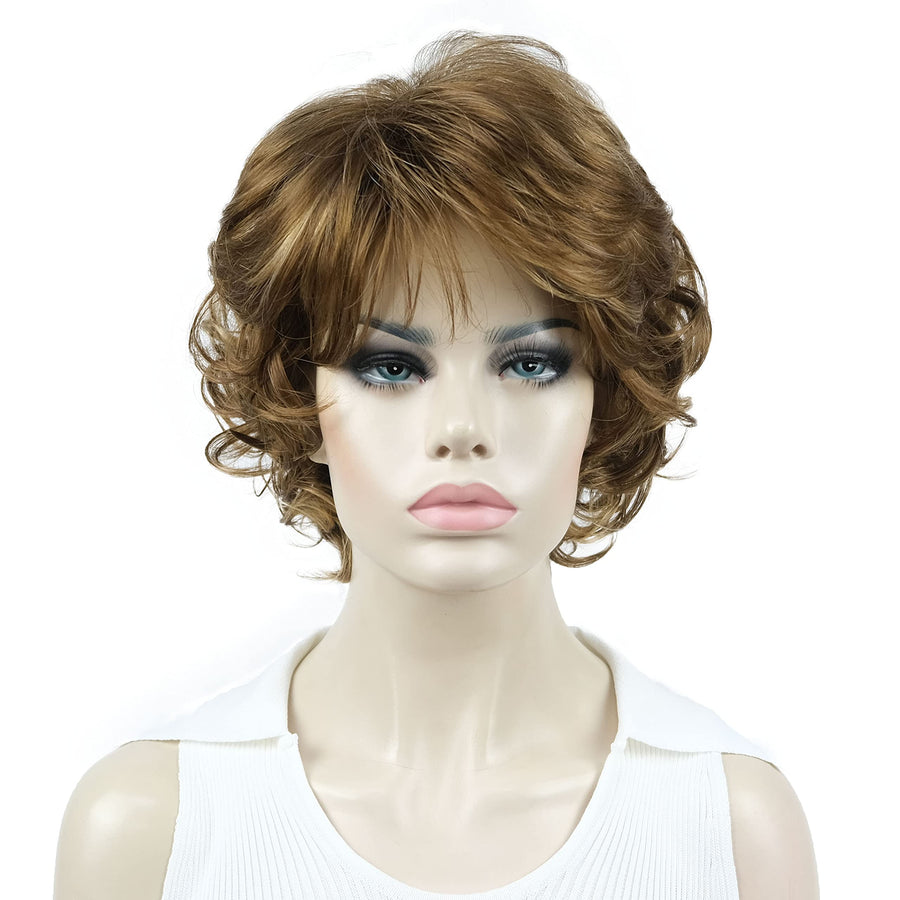 #V6: Synthetic Wigs Women'S Curly Ends Short Fiber Wig With Layered Bangs(V6)