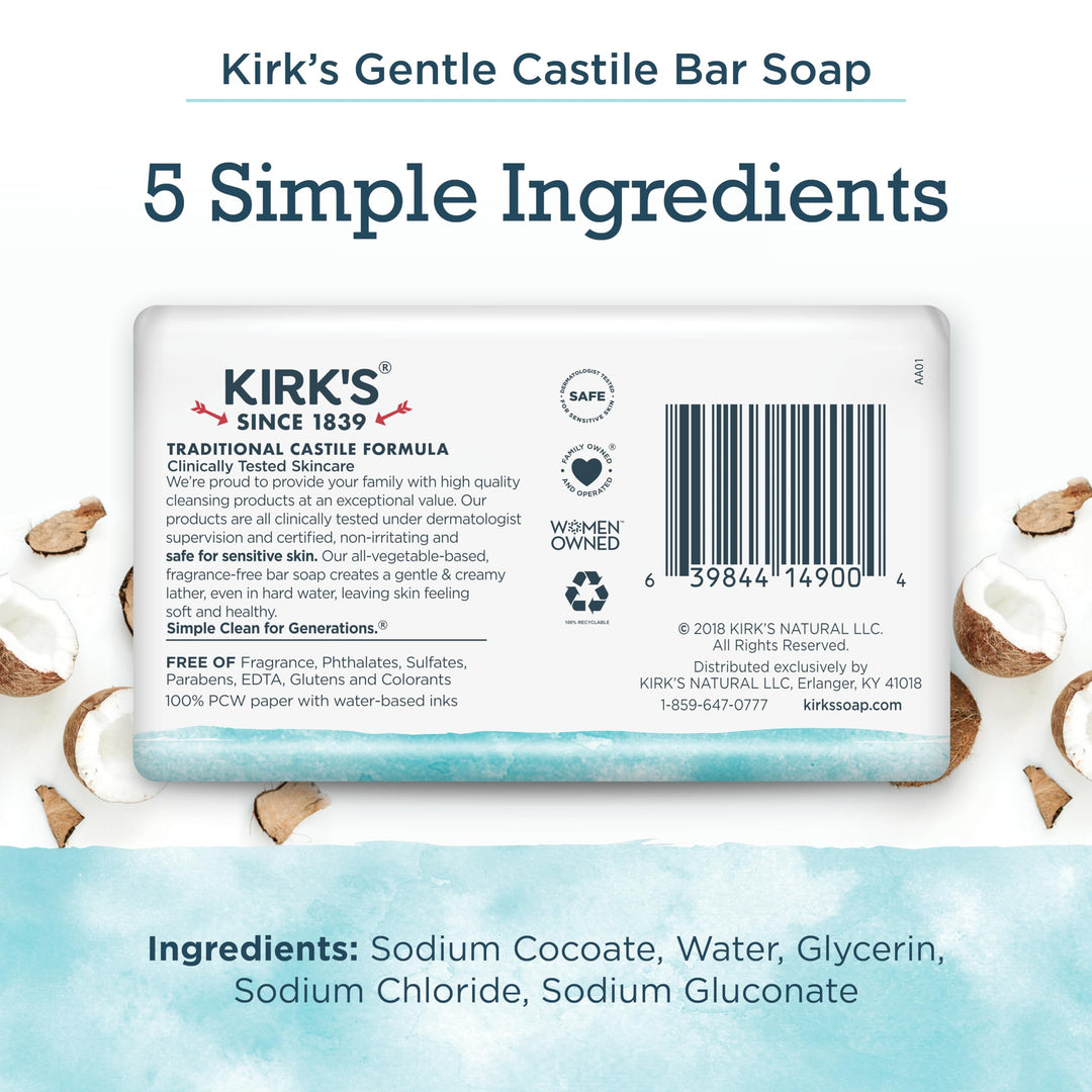 KirkS Fragrance Free Castile Bar Soap (3 Pack)