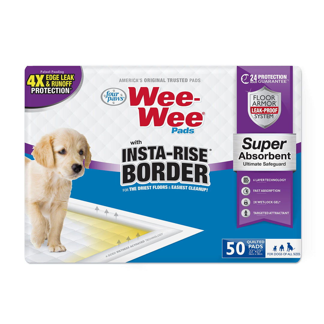Wee-Wee Super Absorbent Unscented Pee Pads for Dogs & Puppies with Insta-Rise Border, Leak-Proof Dog Housebreaking Potty Training Floor Protection, 22 x 23, 50 Count