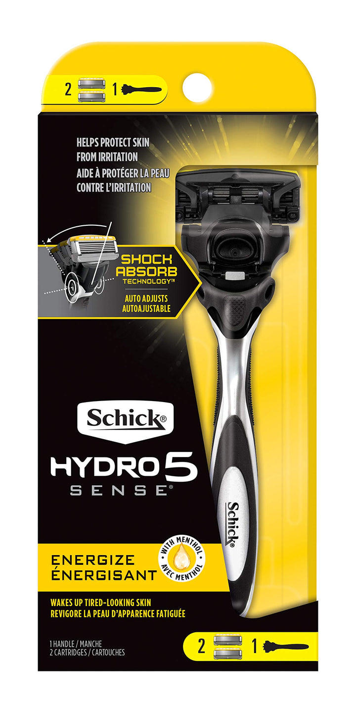Hydro 5 Sense Energize Razor with Shock Absorb Technology for Men, 1 Handle with 2 Refills