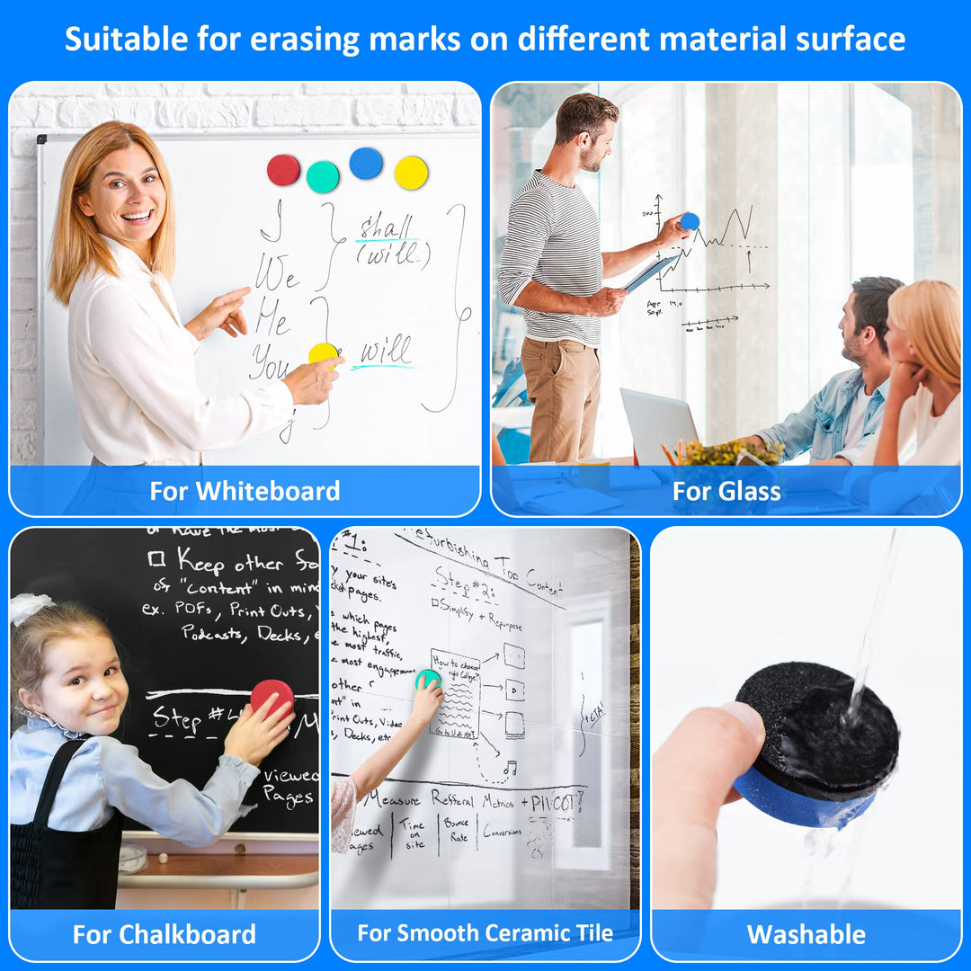 48 Pack Dry Erase Eraser, Magnetic Whiteboard Erasers Mini Circle Dry Eraser Chalkboard Cleaner Bulk for Kids Students Classroom, Homeschool and Office(1.97 x 1.97 inch, 4 Colors)