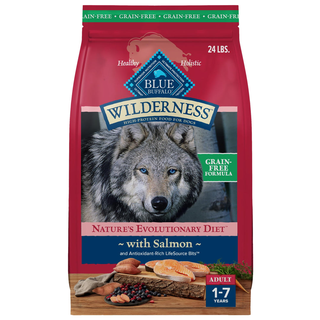Wilderness Adult High-Protein Dry Dog Food with Real Salmon, Grain-Free, Made in the USA with Natural Ingredients, Salmon, 24-lb Bag
