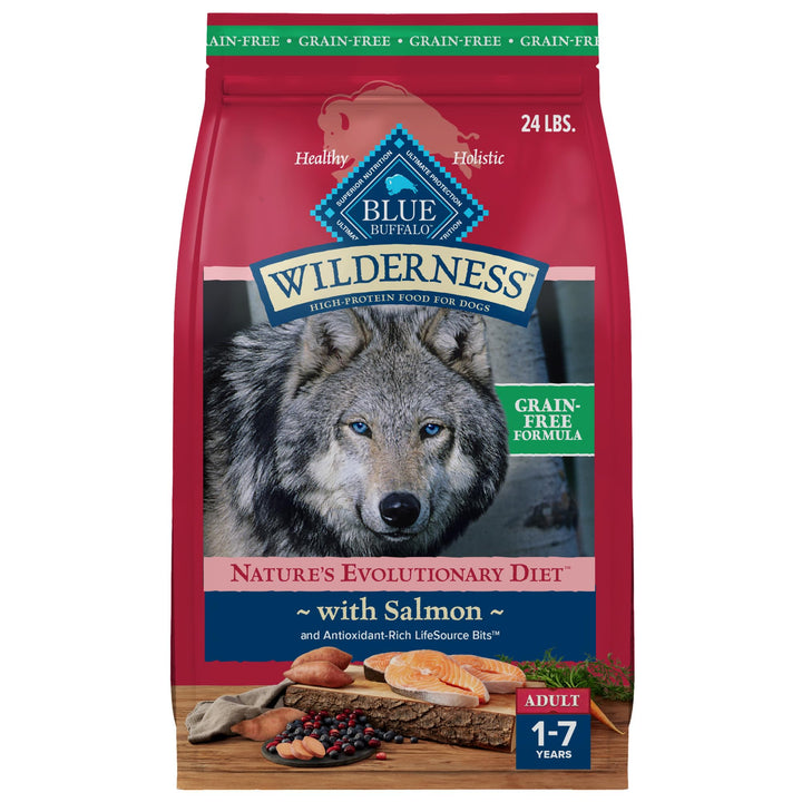 Wilderness Adult High-Protein Dry Dog Food with Real Salmon, Grain-Free, Made in the USA with Natural Ingredients, Salmon, 24-lb Bag