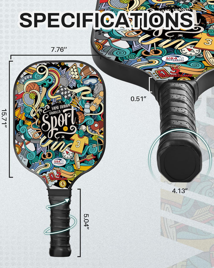 Pickleball Paddles Set, USAPA Approved Pickle Ball Paddle Set of 2 with 4 Pickleball Balls and Bag, Pickleball Rackets Gifts for Women Men Beginners