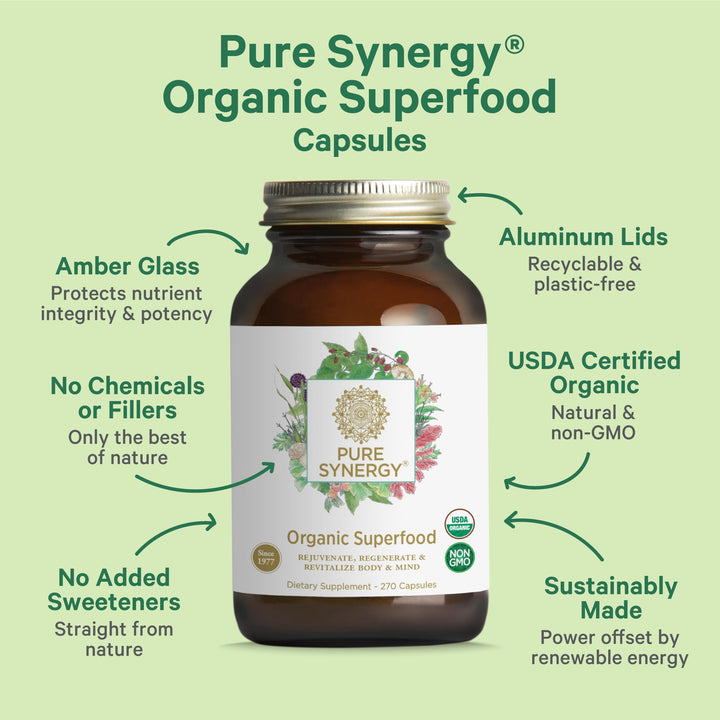 Superfood Capsules | Organic Superfood & Greens Supplement | Whole Foods Like Super Greens, Spirulina, & Mushrooms | for Energy, Healthy Aging & Immune Health (270 Capsules)