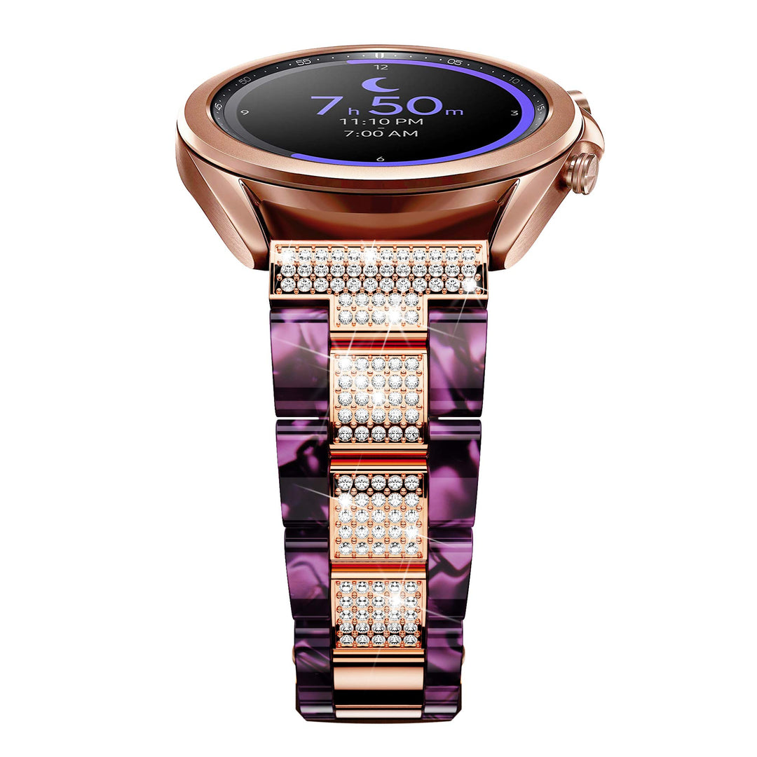 Compatible with Galaxy Watch 7 6 5 Band 40mm 44mm/ 6 Classic Band 43mm 47mm Women, 20mm Quick Release Bling Resin Band for Galaxy Watch 4 Band Classic 42mm 46mm/5 Pro 45mm/3 41mm Purple