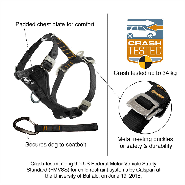 Tru-Fit Enhanced Strength Dog Harness - Certified Crash Tested Car Safety Harness for Dogs - Metal Buckles, Padded Chest - Includes Pet Seatbelt - No Pull Training - Red, Large