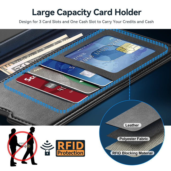 Wallet Case for iPhone 14 Pro with Magsafe, Premium PU Leather Flip Folio Cover RFID Blocking with Card Slot, Magnetic Kickstand Shockproof Cover Designed for iPhone 14 Pro 6.1''-Black