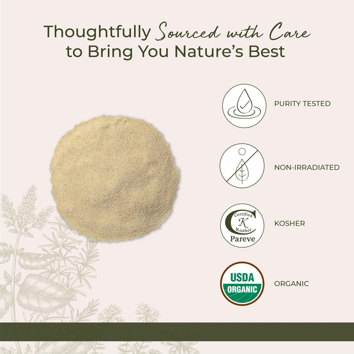 Dried Organic Garlic Granules - Granulated Garlic Seasoning for Cooking, Herb for Rubs, Bread, Vegetables, & Meat, Aromatic & Flavorful, Certified Kosher, Non-GMO - Bulk 1 lb Bag