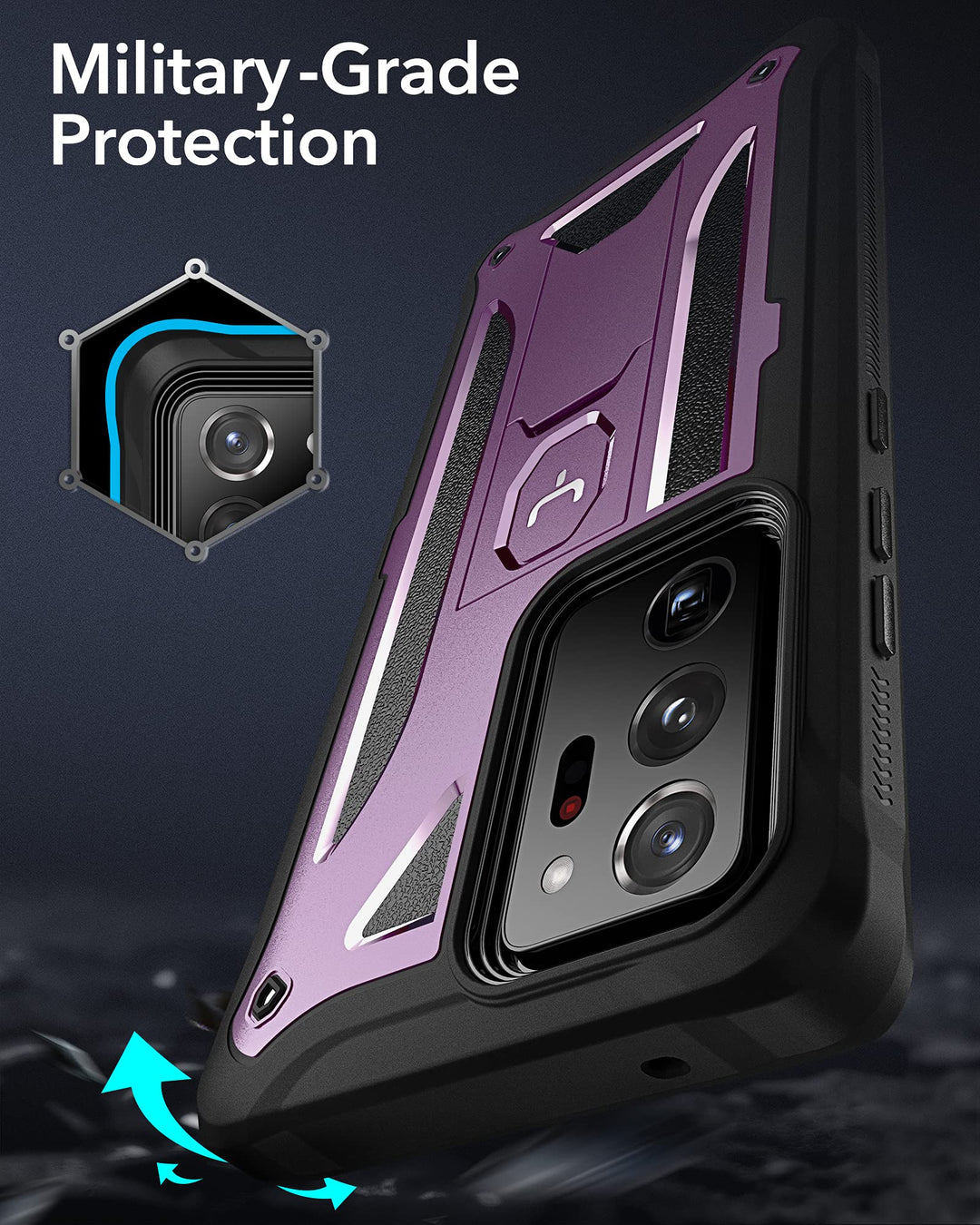 Samsung Galaxy Note 20 Ultra Case with Built-in Screen Protector & Kickstand Shockproof Full Body Rugged Protective Cover for Galaxy Note 20 Ultra 5G 6.9 inch - Purple