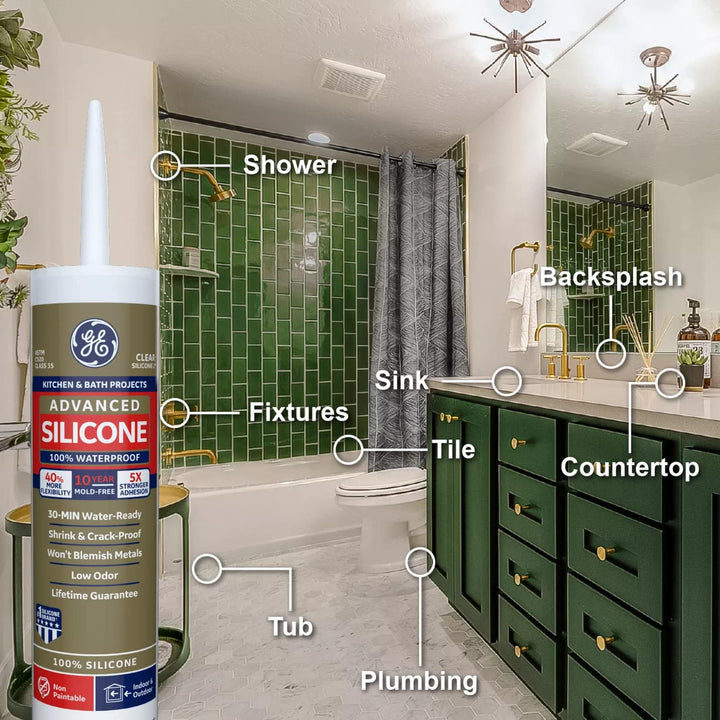 Advanced Silicone Kitchen & Bath Sealant White, 10.1 oz, 1, Cartridge