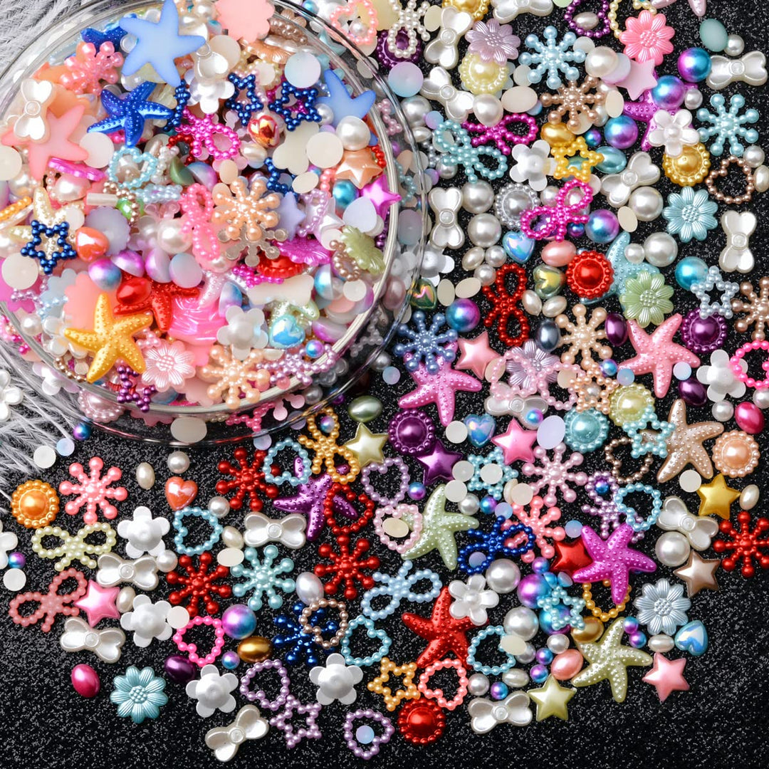 900pcs 4-20mm Random Mixed Styles Crafts Material Embellishments Kit Resins Flatback Rhinestones Pearls Round Beads Charms for Crafts Mixed Styles Loose Gems DIY