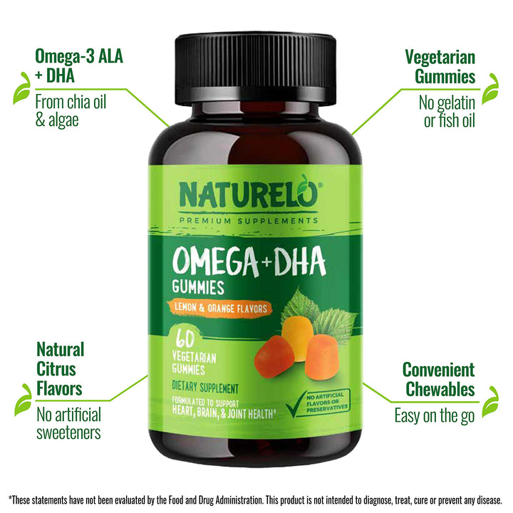 Vegetarian DHA and Omega 3 Supplement from Algae and Chia Seed Oil for Heart, Brain and Joint Health - No Fish, Gelatin, or Artificial Sweeteners - 60 Gummies