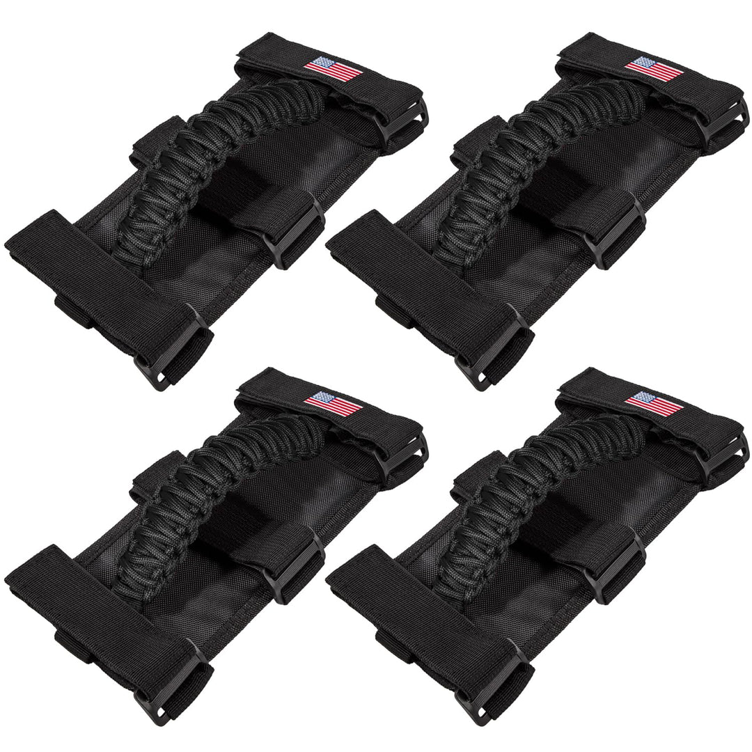 4 x Roll Bar Grab Handles Grip Handle for Jeep Wrangler JK JKU JL JLU TJ YJ Sport Sahara Freedom Rubicon Unlimited Gladiator JT 1955-2023 UTV ATV Premium Paracord Interior Accessories US Flag (Black)