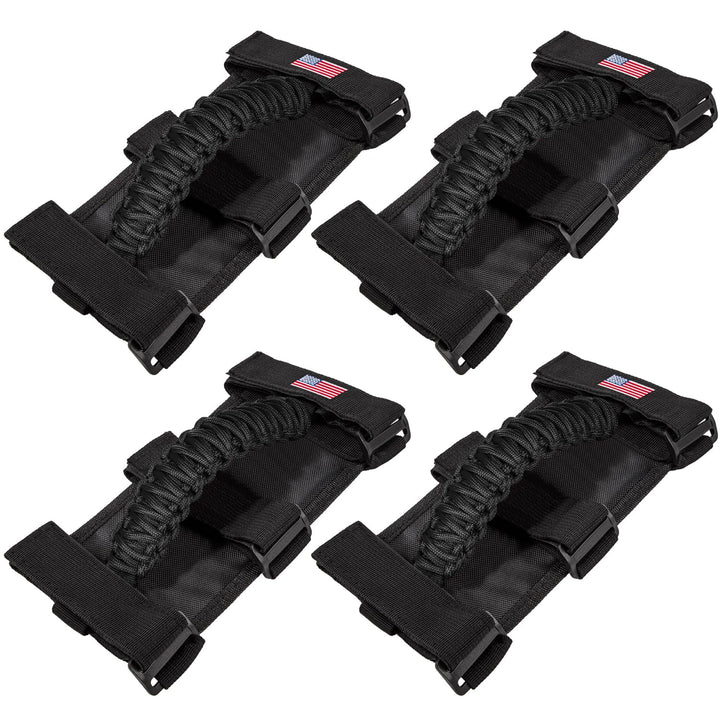 4 x Roll Bar Grab Handles Grip Handle for Jeep Wrangler JK JKU JL JLU TJ YJ Sport Sahara Freedom Rubicon Unlimited Gladiator JT 1955-2023 UTV ATV Premium Paracord Interior Accessories US Flag (Black)