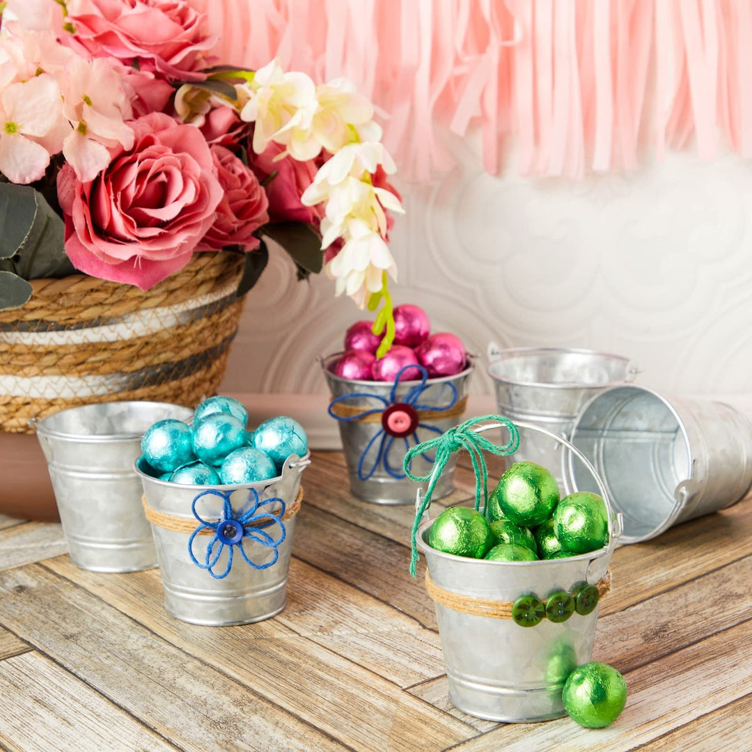 6 Pack Small Galvanized Metal Buckets with Handles, Mini Tin Pails for Party Favors, Succulents, Rustic Home Decor (3 in)