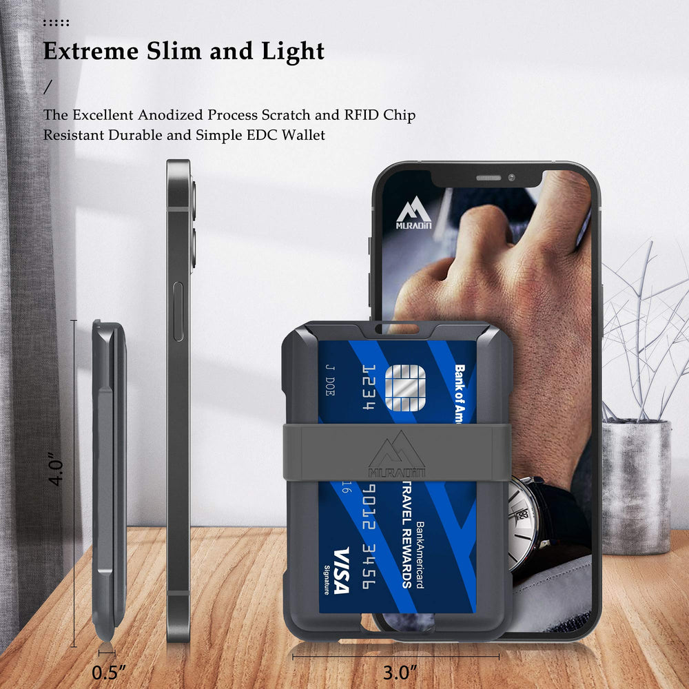 Aluminum Wallet for ID – Metal Card Holder RFID Wallets – Minimalist Cards Case for Men, Grey, Medium