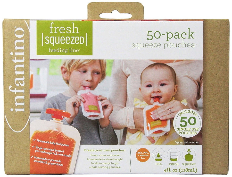 Disposable Squeeze Pouches, Portable Homemade Semi-Solid Food for Babies and Toddlers, 4 Fl Oz (Pack of 50)