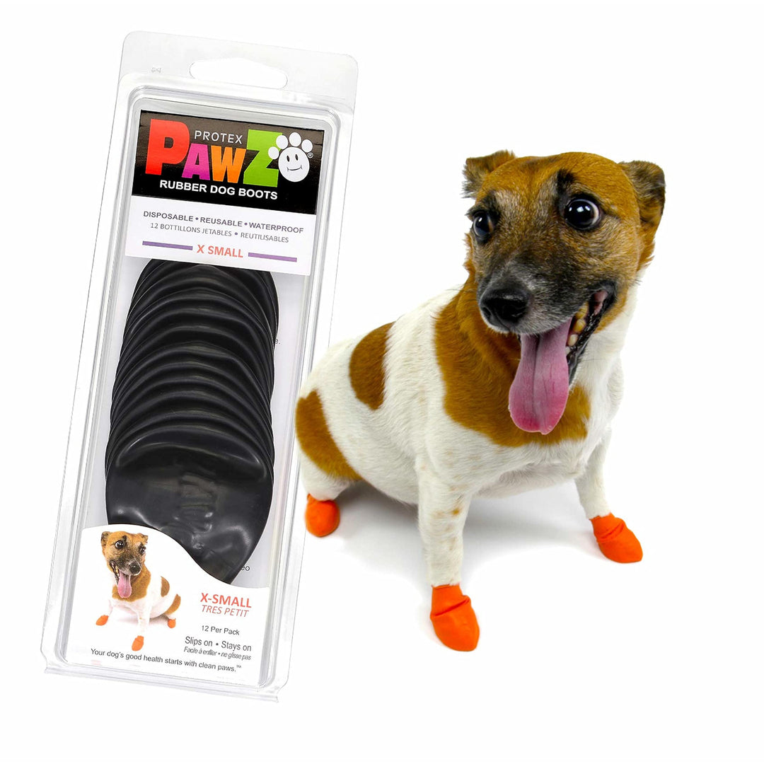 PawZ Rubber Dog Boots for Paws up to 2, 12 Pack - All-Weather Dog Booties for Hot Pavement, Snow, Mud, and Rain - Waterproof, Anti Slip Dog Socks - X-Small, Black