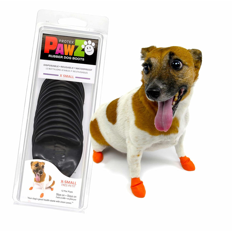 PawZ Rubber Dog Boots for Paws up to 2, 12 Pack - All-Weather Dog Booties for Hot Pavement, Snow, Mud, and Rain - Waterproof, Anti Slip Dog Socks - X-Small, Black