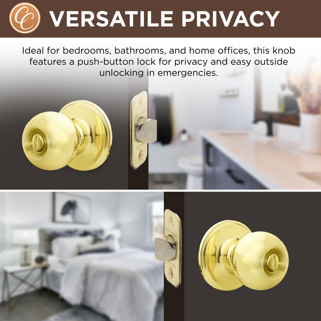 BK2030PB Ball Door Knob, Privacy Function, 1 Pack, Polished Brass