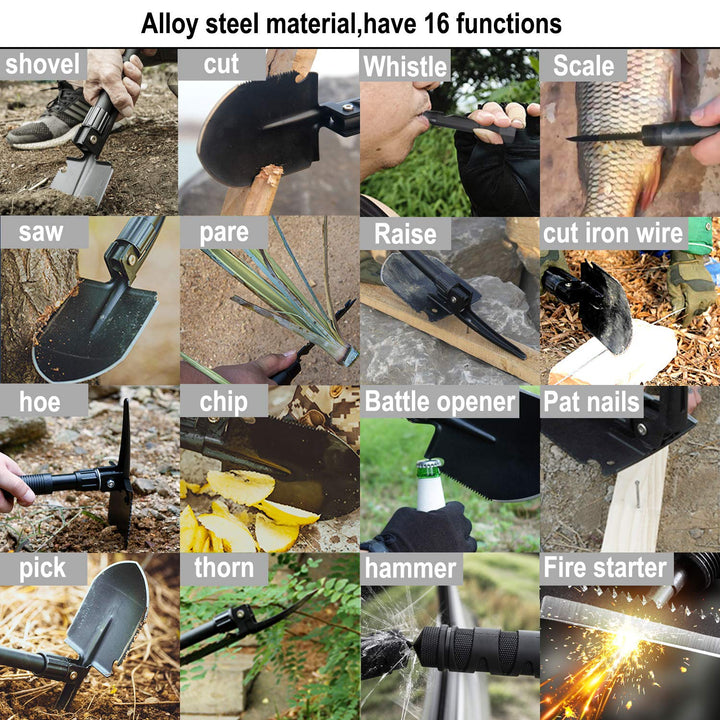 Survival Camping Shovel Multi-Purpose Military Folding Shovel Entrenching Tool Shovel for Garden, Camping, Hiking, Backpacking, Gardening, Fishing, and Car Emergency