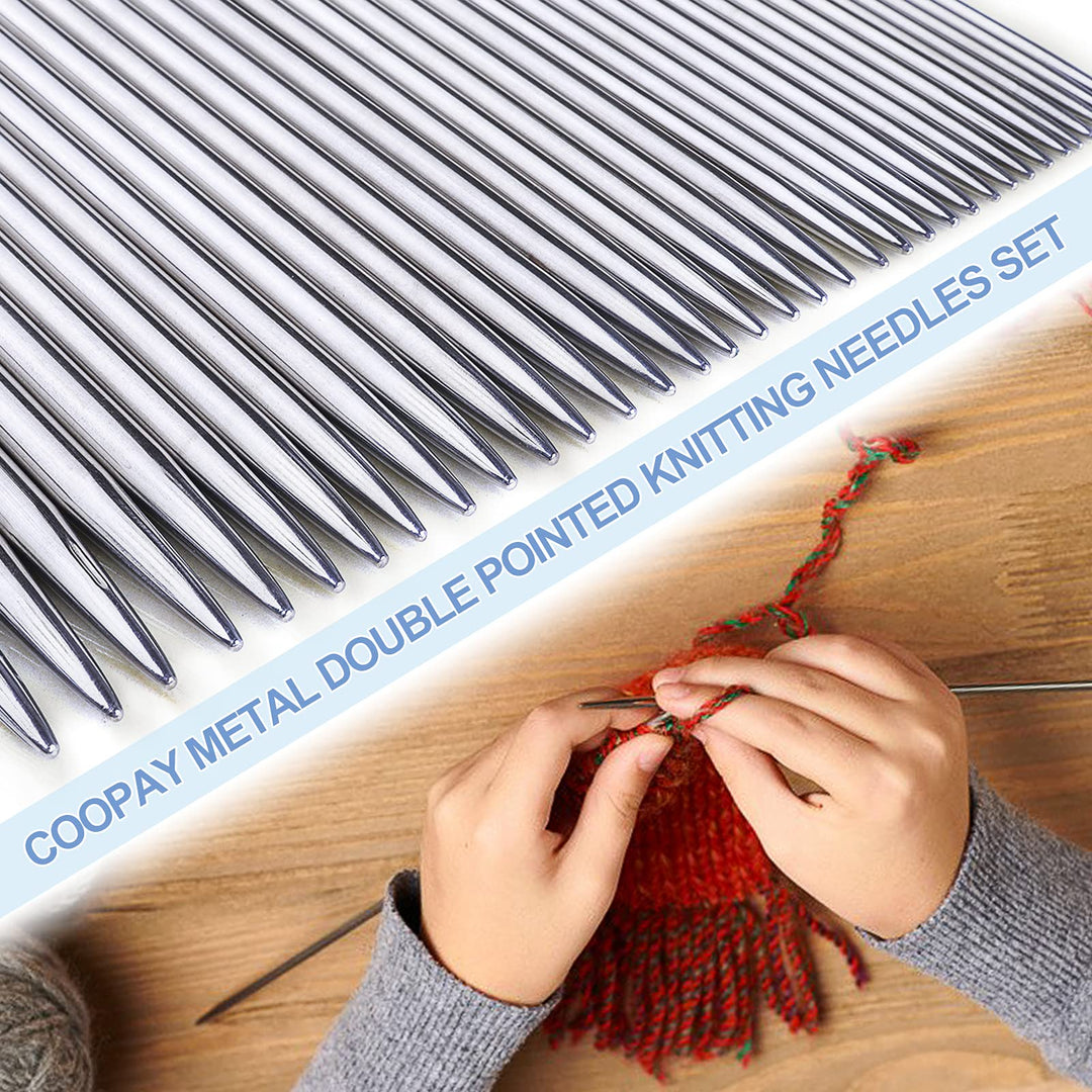 Short Double Pointed Knitting Needles Kit 20cm, Double Ended Stainless Steel Needles 2.0mm to 5.0mm, DPNS Knitting Pins Set for Beginner & Kids, Sock Knitting Needles 35 Pack & Knitting Gauge