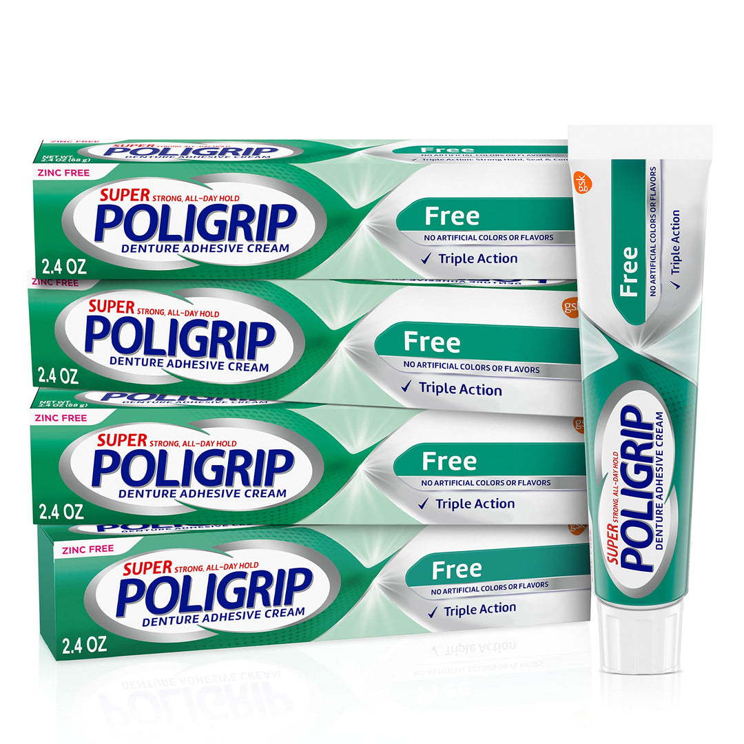 Zinc Free Denture and Partials Adhesive Cream, 2.4 ounce (Pack of 4)