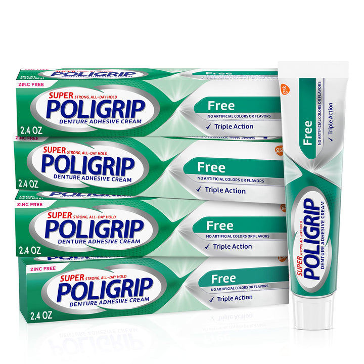 Zinc Free Denture and Partials Adhesive Cream, 2.4 ounce (Pack of 4)