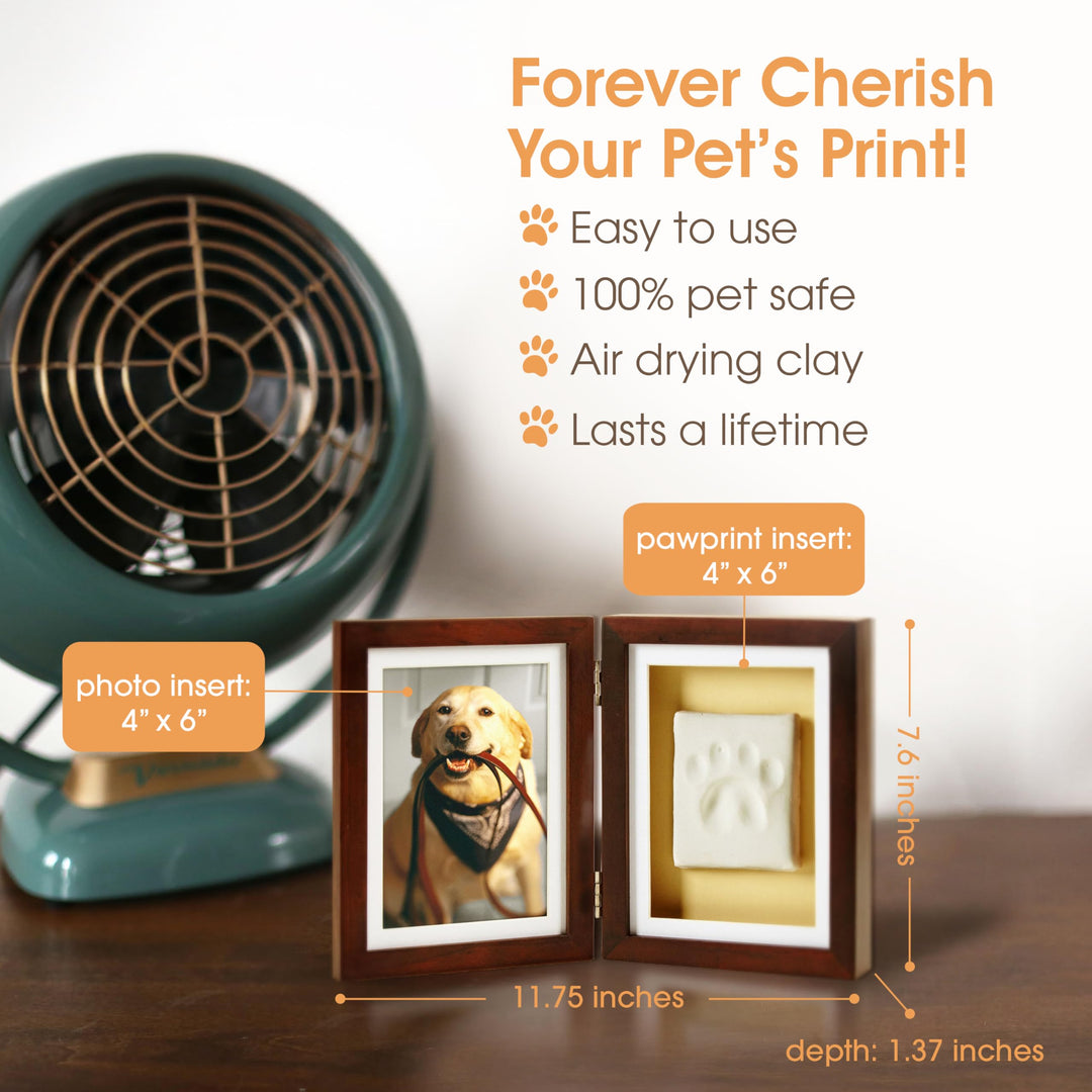 Pet Paw Print Photo Frame With Clay Imprint Kit - Pawprint Making Kit and Photo Display for Cats and Dogs, No-Mess Pawprint Memorial, Gift For Pet Owner, Espresso