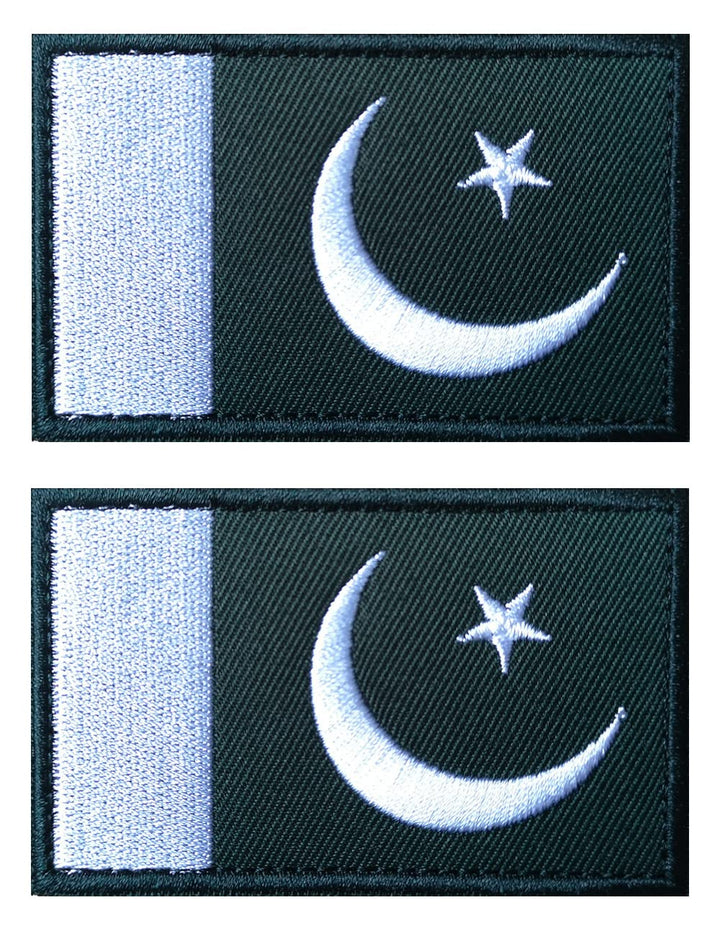 2 PCS Pakistan Flag Patches Embroidered Tactical Military Morale Patch Applique Fastener Hook and Loop
