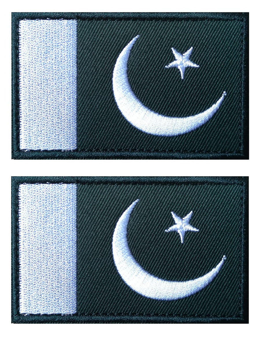 2 PCS Pakistan Flag Patches Embroidered Tactical Military Morale Patch Applique Fastener Hook and Loop