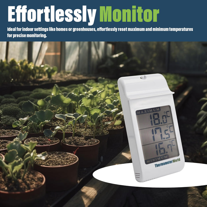Digital Greenhouse Thermometer for Monitoring Maximum and Minimum Temperatures - High Low Thermometer for Recording Max and Min Temperatures Garage Greenhouse Accessories Indoor Outdoor