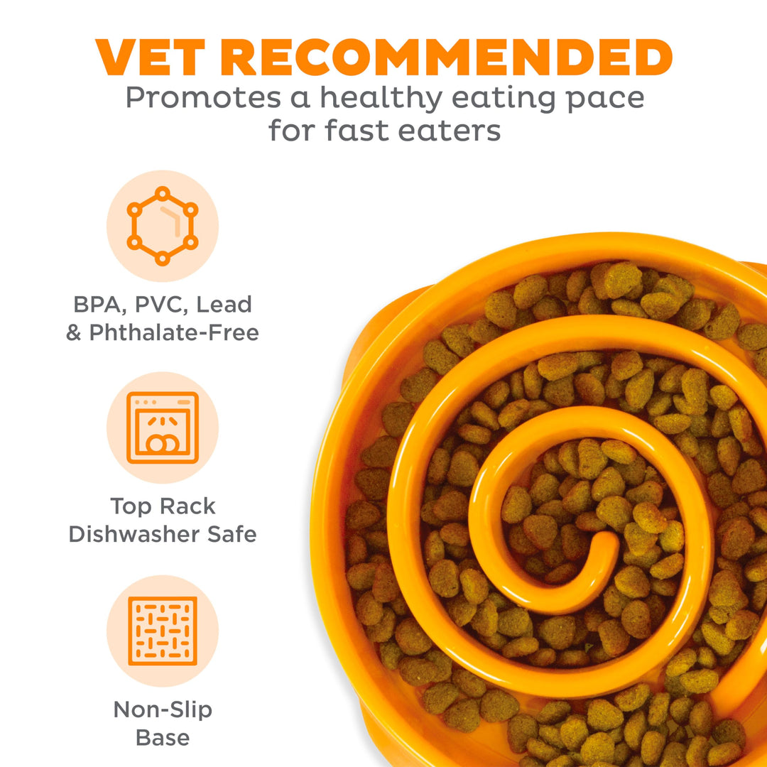 Fun Feeder Slow Bowl in Orange Plastic for Dogs