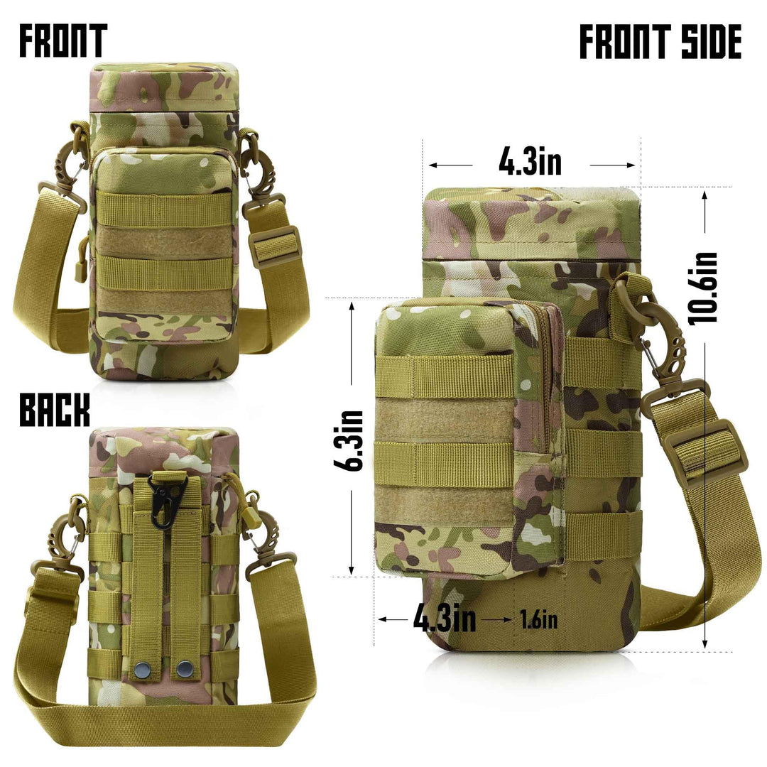 Tactical Molle Water Bottle Pouch, Molle Water Pouches Carrier Holder with Pocket for Hiking Camping Outdoor Sport Travel