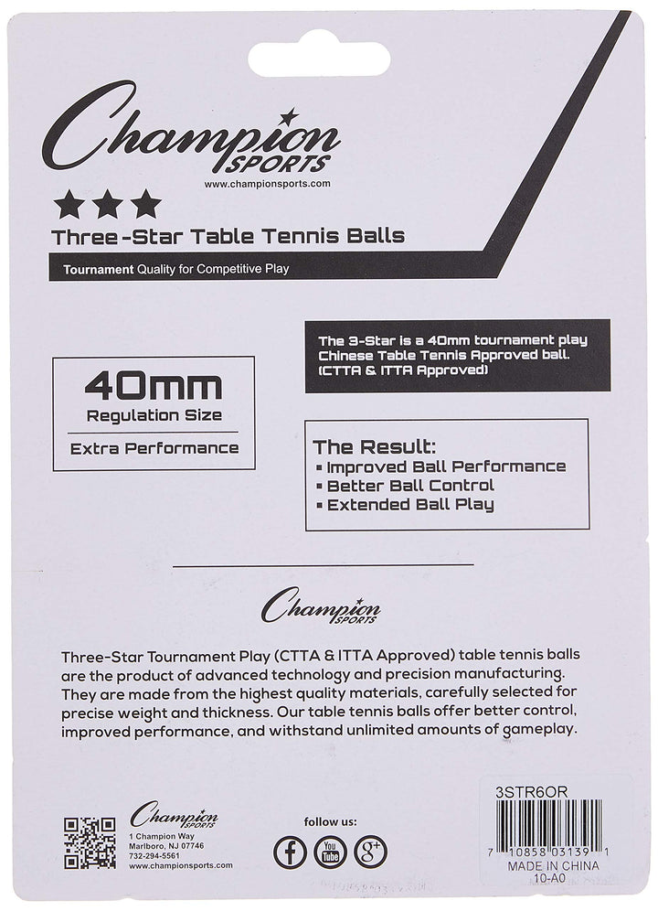 3 Star Table Tennis Ball Pack, Tournament Size - Orange Ping Pong Balls, Set of 6, with 40mm Seamless Design - Professional Table Tennis Equipment, Accessories - CTTA and ITTA Approved