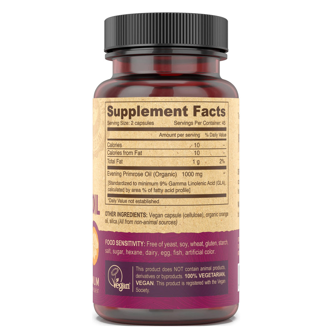 Vegan Evening Primrose Oil, Cold-Pressed, Unrefined, 90 Capsules, 1-Pack